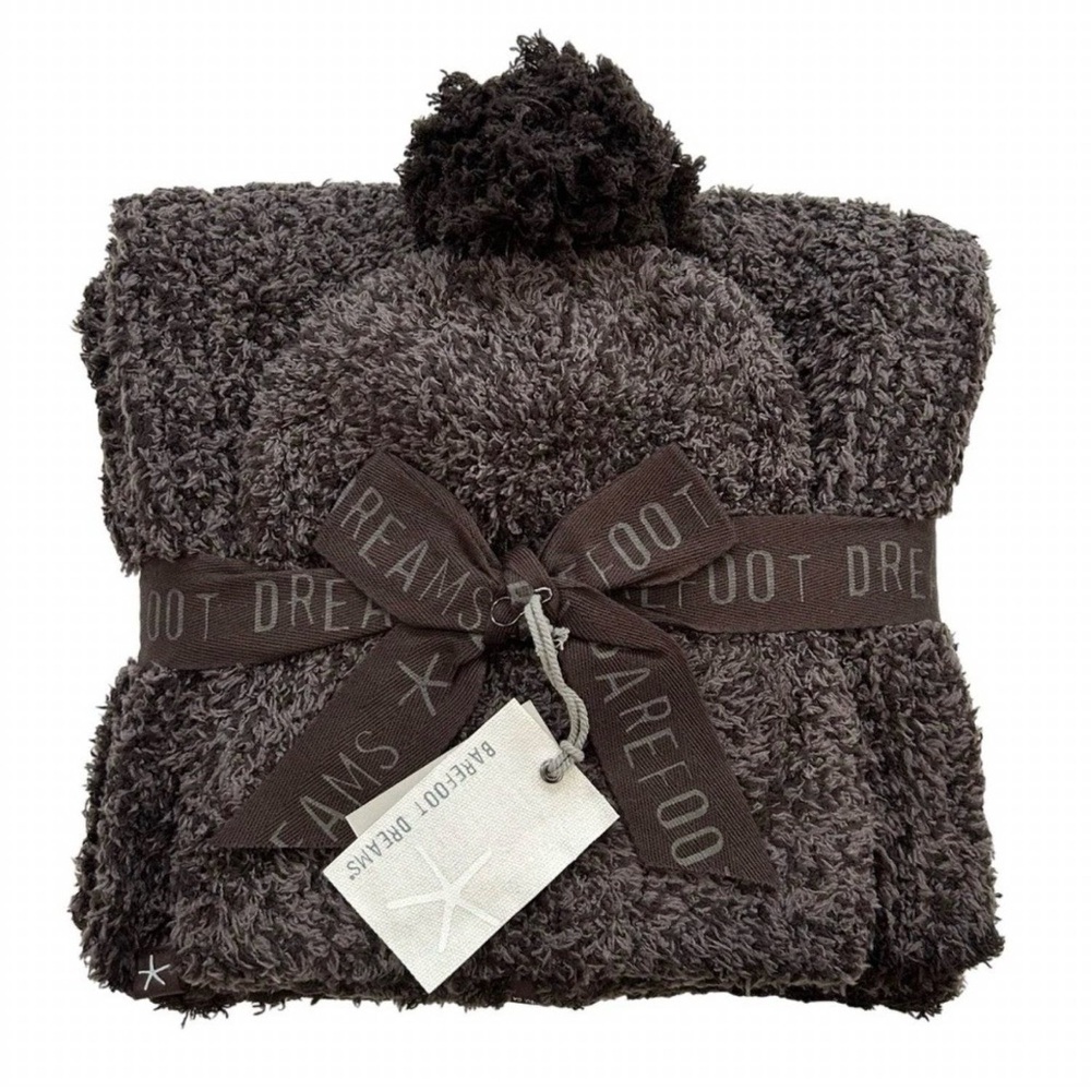 Barefoot Dreams CozyChic Pom-Pom Beanie & Scarf Set Heathered Gift Set New